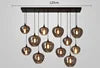 Smoked Glass Cluster Pendant Light, 12 Staggered Shades on a Black Linear Bar, Dining Room, Kitchen Island & Living Room