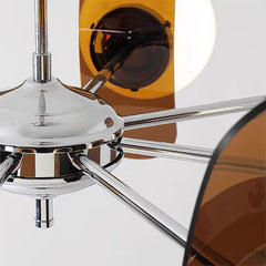 Opal Glass Cluster Chandelier, Chrome Finish, 5 Light Opal Glass Spheres with Brown Fin Panels, Dining Room, Living Room & Bedroom