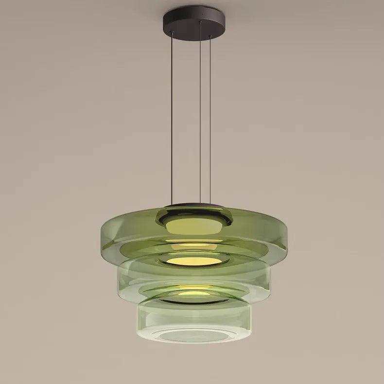 Smoked Grey Glass Tiered Disc Pendant Light, Graduated Layers, Cable Suspension, Dining Table & Kitchen Island