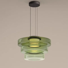 Smoked Grey Glass Tiered Disc Pendant Light, Graduated Layers, Cable Suspension, Dining Table & Kitchen Island