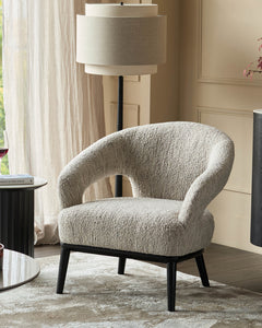 Leonie natural and mocha linen black wood floor lamp