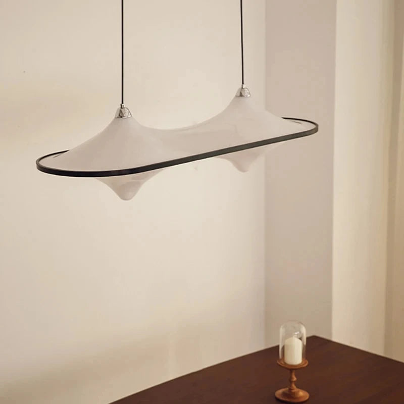 Frosted Glass 108 x 27cm Linear Bar Chandelier, Black Finish, 2 Light Saddle-Curved Frosted Glass Bar, Dining Table & Kitchen Island