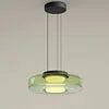 Smoked Green Glass Disc Pendant Light, Integrated LED Ring, Black Cord Suspension, Dining Table, Kitchen Island & Home Office