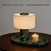 Green Marble Column Table Lamp, Natural Linen Drum Shade, Individually Veined Stone, Living Room, Bedroom & Console