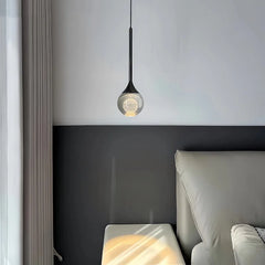 Clear Glass Globe Pendant Light, Frosted Inner Sphere, Slim Chrome Drop Rod Fitting, Bedside & Bedroom Reading Corner