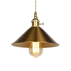 Brass Cone Pendant Light, Exposed Filament Bulb, 18cm Shade, Industrial Vintage Style, Dining Table & Home Office
