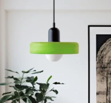 Glazed White Glass Disc Pendant Light, High Gloss Finish, Ribbed Rim Detail, 25cm, Exposed Bulb, Bedroom & Living Room