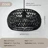 Perforated Rattan Drum Pendant Light, Black Finish, Style B, Black Cable Suspension, Bulb Not Included, Kitchen Island and Dining Table