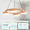 Textured Wood Ring Chandelier, 4 Pink Drum Shades, Resin Bird Detail, Natural Finish, Dining Room & Living Room