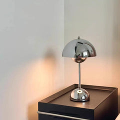 Polished Dome Table Lamp, Chrome Finish, Rechargeable Cordless Touch Control, Integrated LED, Bedside, Dining Table & Living Room
