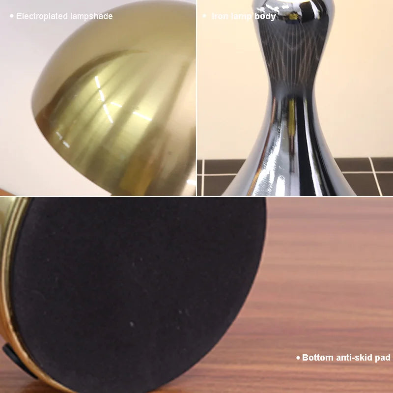 Chrome Dome Table Lamp, Turned Hourglass Column Stem, Trumpet Foot, Rechargeable Touch Control, Bedside & Console