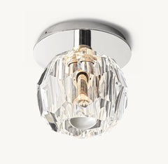 Faceted Crystal Sphere Flush Ceiling Light, Black Finish, Knurled Fixing Collar, Hallway, Landing & Bedroom Corner
