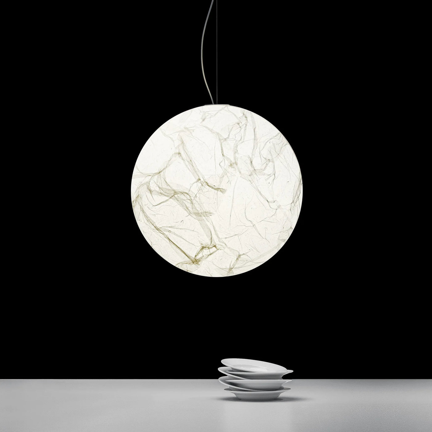 Crinkled Paper Sphere Pendant Light, 50cm Natural Textured Globe, Warm Soft Diffused Light, Living Room & Home Office