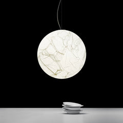 Crinkled Paper Sphere Pendant Light, 50cm Natural Textured Globe, Warm Soft Diffused Light, Living Room & Home Office