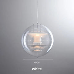 Clear Glass Sphere Pendant Light, Chrome Inner Discs with Colour Accents, Danish Design Silhouette, Dining Table