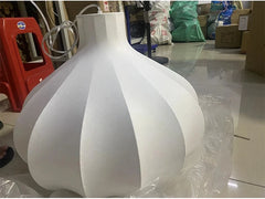 Fluted Cream Fabric Teardrop Pendant Light, Onion Silhouette, Silk Effect Shade, Dining Table, Kitchen Island & Living Room