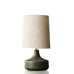 Ceramic Teardrop Table Lamp, Grey Bulbous Glazed Body, Large Size, Linen Drum Shade, Bedroom, Bedside & Living Room