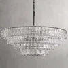 Rippled Clear Glass Tiered Chandelier, Brass Chain Suspension, Multi Layer Scalloped Shade, Dining Room Ceiling