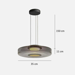 Smoked Amber Glass Disc Pendant Light, Integrated LED Ring, Black Cord Suspension, Dining Table, Kitchen Island & Home Office