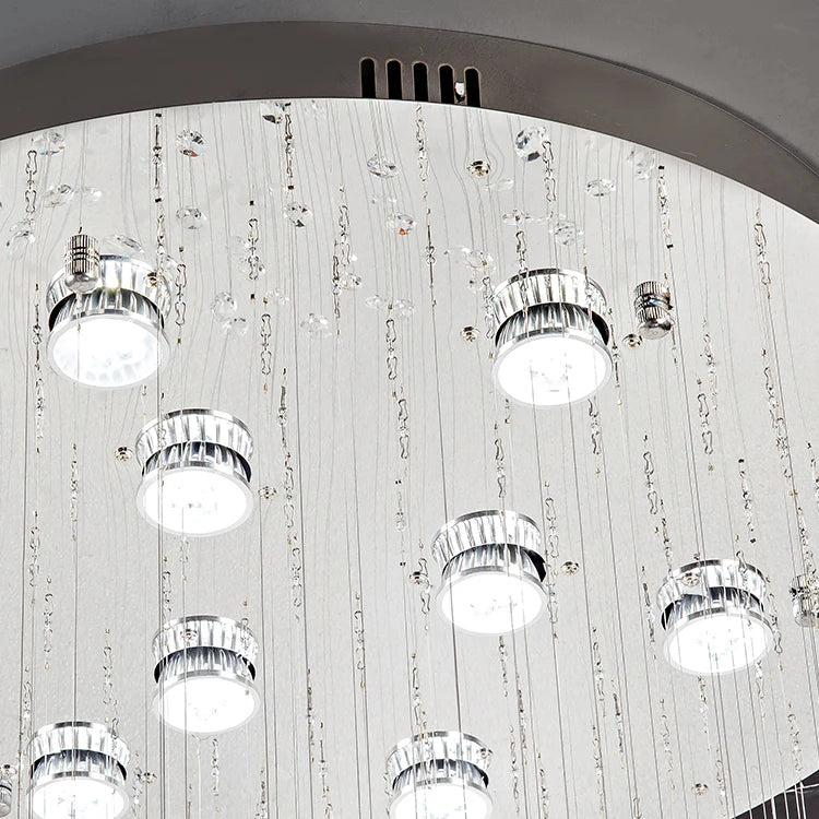 Crystal Spiral Cluster Chandelier, 9 Lamp, Faceted Crystal Beads, Long Cascading Drop, Stairwell, Hallway & Landing