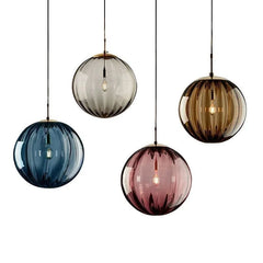 Fluted Glass Globe Pendant Light, Sky Blue Embossed Finish on a Brass Cap, Bulb Not Included, Dining Table & Living Room