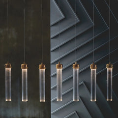 Fluted Clear Glass Cylinder Pendant Light, Chrome Cap Finish, Black Cable Suspended, Contemporary Style, Kitchen Island & Hallway