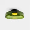 Tiered Olive Glass Semi Flush Ceiling Light, Single Dome Layer, Black Ceiling Canopy, D42 x H11cm, Hallway & Living Room