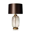 Textured Amber Glass Teardrop Table Lamp, Bronze Satin Drum Shade, Brass Collar & Foot, H63*D36cm, Bedside & Living Room