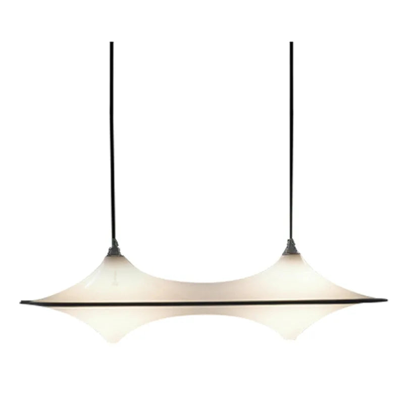 Frosted Glass 108 x 27cm Linear Bar Chandelier, Black Finish, 2 Light Saddle-Curved Frosted Glass Bar, Dining Table & Kitchen Island
