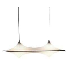 Frosted Glass 108 x 27cm Linear Bar Chandelier, Black Finish, 2 Light Saddle-Curved Frosted Glass Bar, Dining Table & Kitchen Island