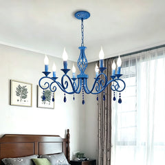Faceted Crystal Branch Chandelier, Blue Finish, 8 Scrolled Candle Arms, 72 x 72 x 98cm, Dining Room & Living Room