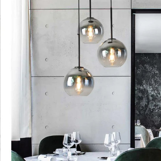 Silver Ombre Glass Cluster Pendant Light, Three Graduated Smoked Spheres up to 25cm on a 30cm Ceiling Plate, Kitchen Island & Dining Table