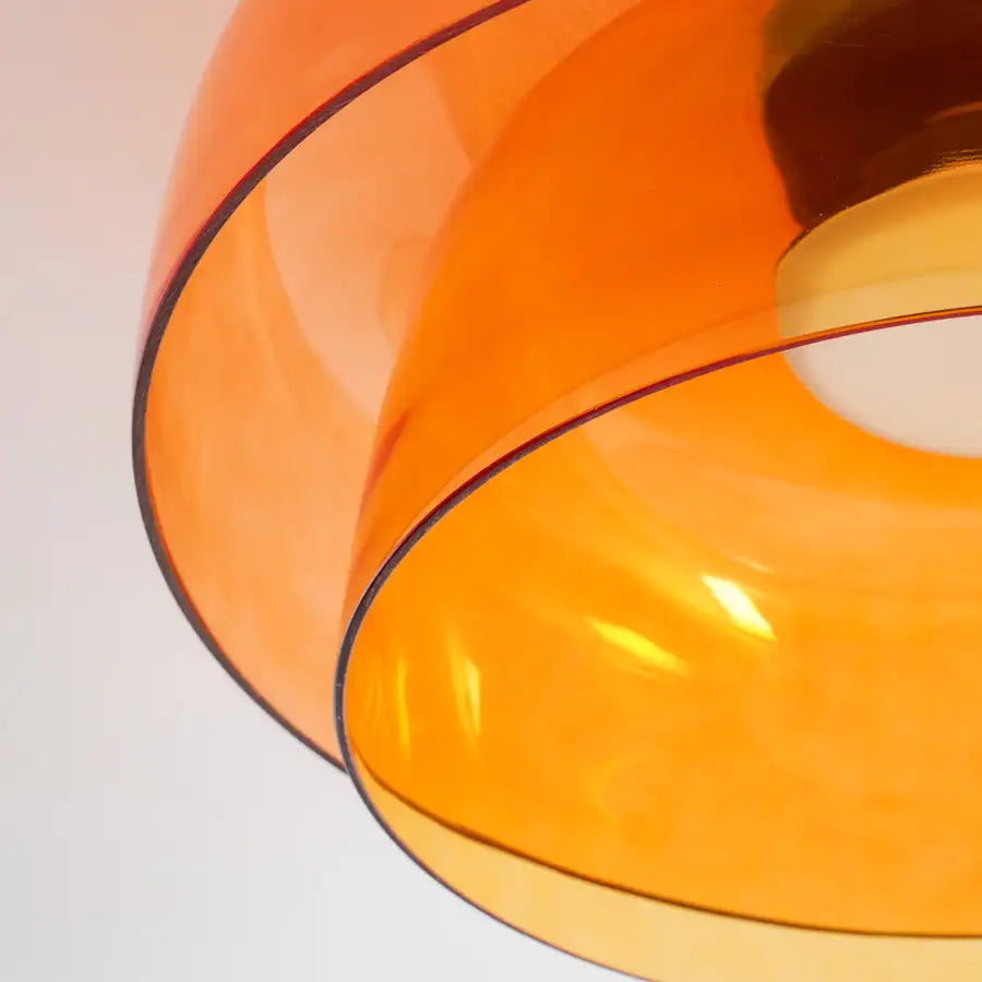 Tiered Amber Glass Semi Flush Ceiling Light, Single Dome Layer, Black Ceiling Canopy, D42 x H11cm, Hallway & Living Room