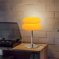 Sculptural White Pebble Table Lamp, Stacked Rounded Glass Forms on a Polished Chrome Base, Living Room and Bedside