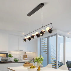 Matt Black Linear Bar Pendant Light, 4 Rotatable Spotlight Heads, Brushed Gold Trim Rings, Kitchen Island & Dining Table
