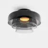 Tiered Grey Glass Semi Flush Ceiling Light, Three Dome Layer, Black Ceiling Canopy, D42 x H26cm, Hallway & Living Room