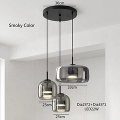 Amber Glass Drum Cluster Pendant Light, Three Light, Brushed Brass Diffuser Disc, Kitchen Island & Dining Table