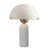 Matt Cream Dome Table Lamp, Brass Ring Collar on a White Column Base, Bedside, Console and Living Room Corner