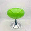 Glossy Green Glass Dome Table Lamp on a Chrome Trumpet Base, Rounded Mushroom Silhouette, Bedside & Living Room