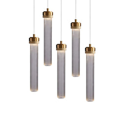 Fluted Clear Glass Cylinder Pendant Light, Chrome Cap Finish, Black Cable Suspended, Contemporary Style, Kitchen Island & Hallway