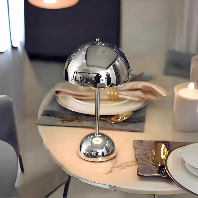 Polished Dome Table Lamp, Chrome Finish, Rechargeable Cordless Touch Control, Integrated LED, Bedside, Dining Table & Living Room