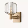 Faceted Crystal Block Wall Light, Bronze Finish, Rectangular Backplate with Double Bar Arm, Bedroom & Hallway