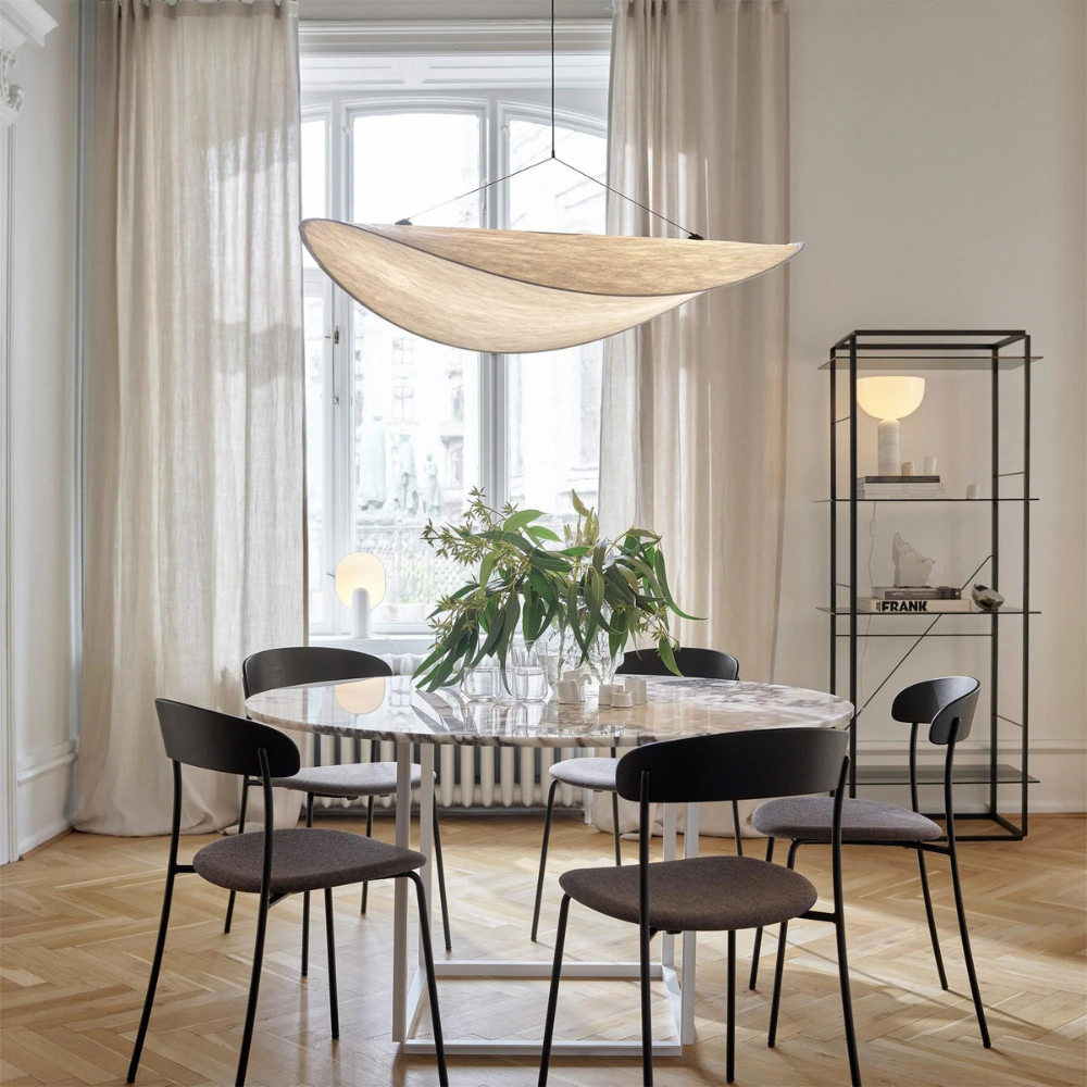 Japandi Pendant Light – Silk Finish, Boho Design for the Living Room or Dining Room with Adjustable Height