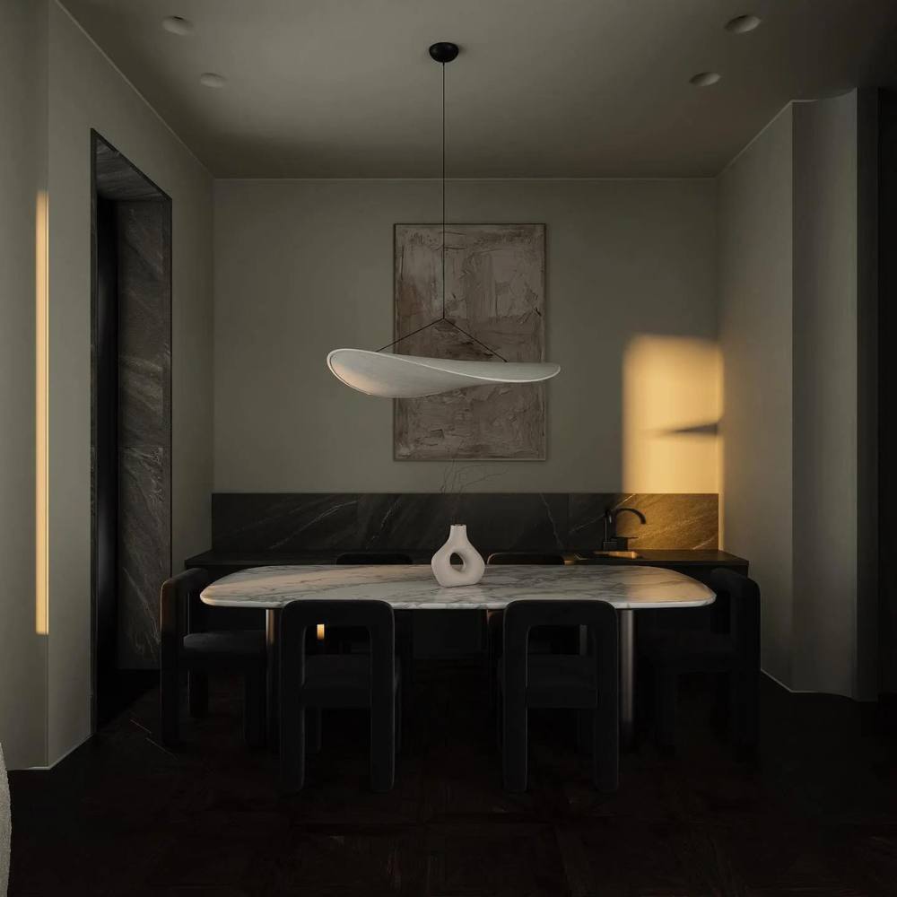 Japandi Pendant Light – Silk Finish, Boho Design for the Living Room or Dining Room with Adjustable Height