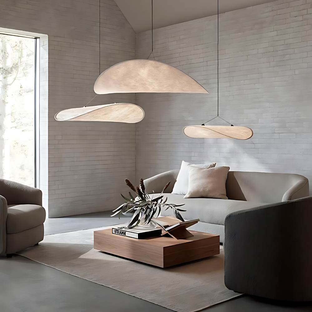 Japandi Pendant Light – Silk Finish, Boho Design for the Living Room or Dining Room with Adjustable Height