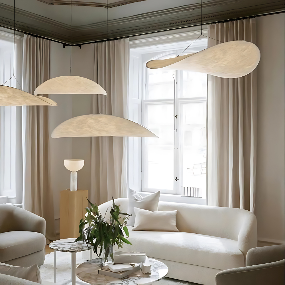Japandi Pendant Light – Silk Finish, Boho Design for the Living Room or Dining Room with Adjustable Height