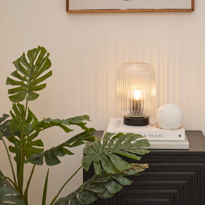 Elland 22.5cm Glass Table Lamp - Clear & Black