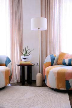 Travertine Cone Floor Lamp - Natural & Brass