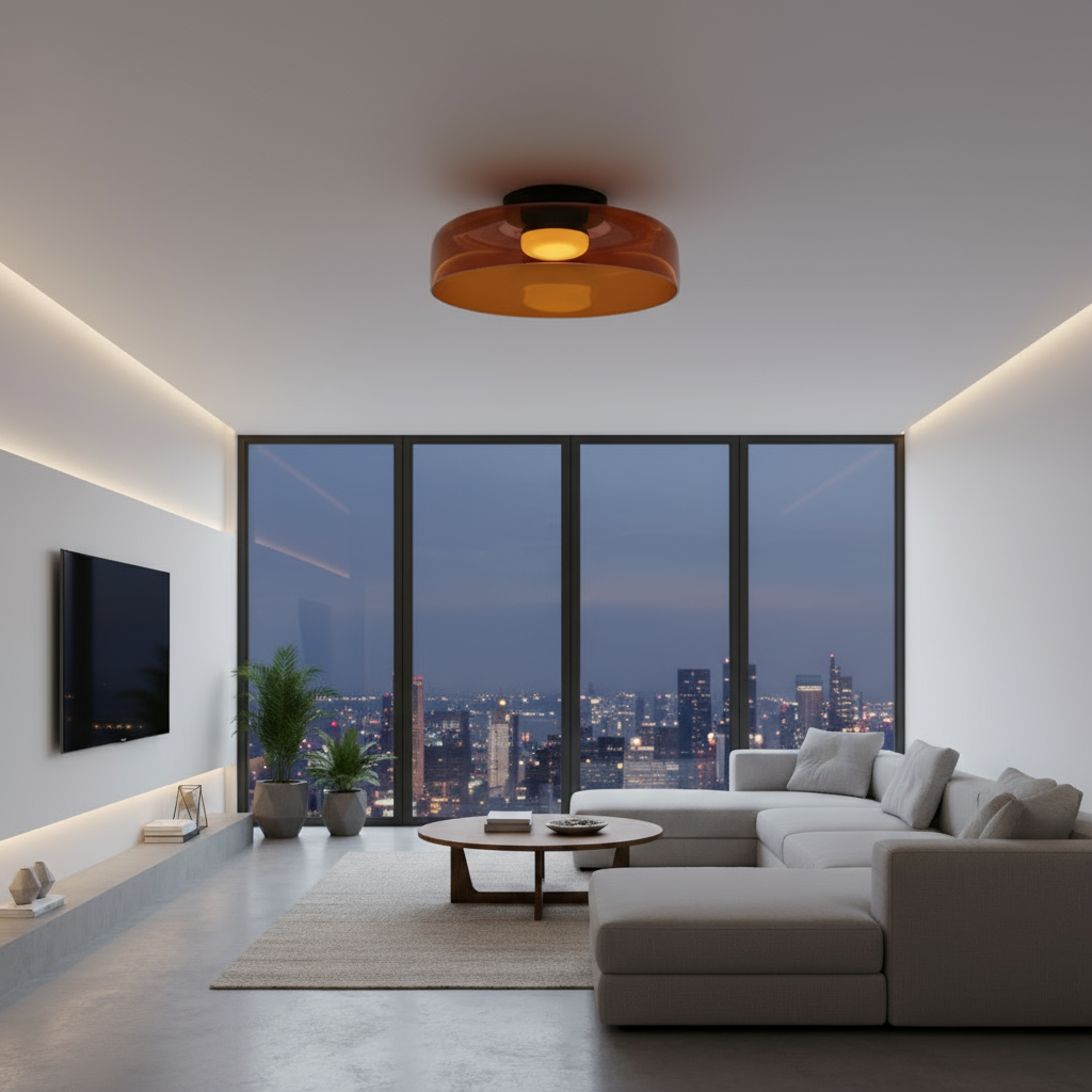 Scandinavian Glass Ceiling Light – Modern Design with Three-Color LED for the Dining Room or Living Room