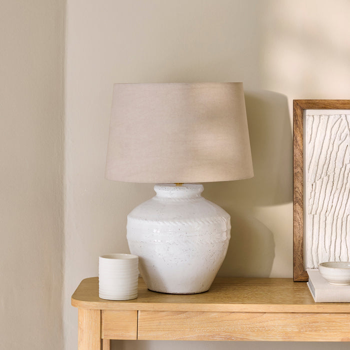 Merton Ceramic Lamp Base & Coningsby Taupe Cotton Lampshade - 40cm